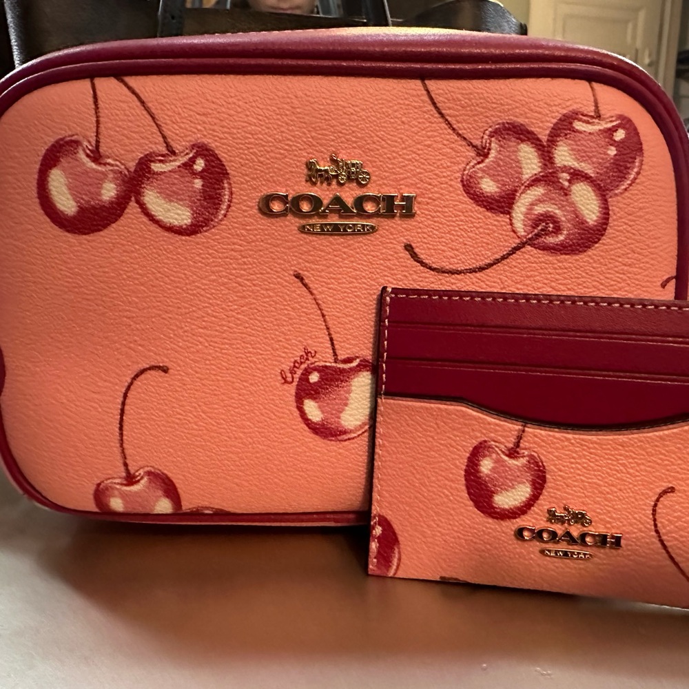 Coach Cherry Print Peach and Burgundy Set